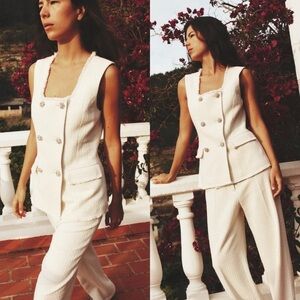 Zara TEXTURED METALLIC THREAD VEST Squareneck in Ecru Size Small